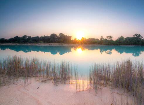Danau Biru (Blue Lake) at sunrise, Tanjung Uban, Riau Islands, Bintan, Indonesia