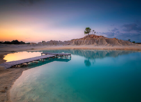 Danau Biru (Blue Lake) at sunrise, Tanjung Uban, Riau Islands, Bintan, Indonesia