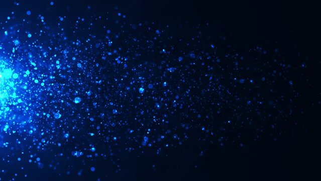 Blue Particles on Black Background. Glitter Particles. Bokeh Shiny Particles Loop Animation.