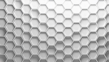 3D Futuristic honeycomb mosaic white background. Realistic geometric mesh cells texture. Abstract white vector wallpaper with hexagon grid