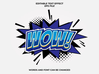 wow comic style text effect, font editable, typography, 3d text. vector template
