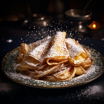 Fotografia de varias crepes con azucar glass espolvoreado