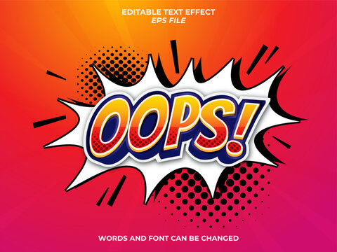 oops comic style text effect, font editable, typography, 3d text. vector template
