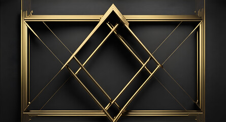 A luxurious golden frame with abstract lines and geometric triangles, illuminated against a black background