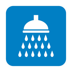 biała ikona prysznica na niebieskim tle