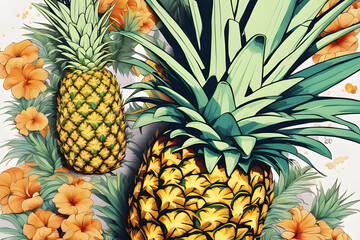 Obraz premium Flowers and 2 pineapples