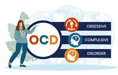 OCD - Obsessive Compulsive Disorder acronym, medical concept background. vector illustration concept with keywords and icons. lettering illustration with icons for web banner, flyer, landing page