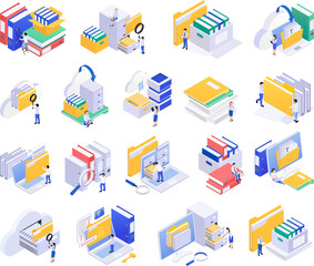 Isometric Archive Icon Set