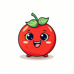 happy tomato with cute eyes and smile chibi anime style plain white background minimalistic