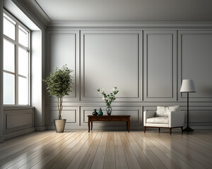 Minimalist room interior with wall and table