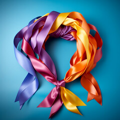 Beautiful multicolored silk ribbons tied in a bow
