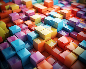 Fototapeta na wymiar Beautiful multi-colored lacquered cubes arranged in rows