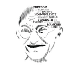 Gandhi portrait sketch illustration with typography design