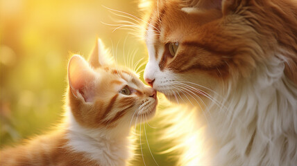 Cat and kitten, nose to nose, in a touching moment of connection and family bond