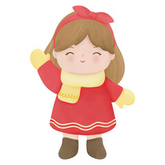 Cute girl in warm winter clothes, for invitation and greetings in happy season