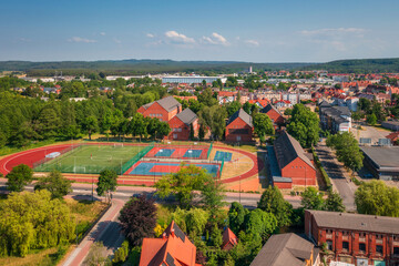 Beautiful architecture of the city of Lębork with fortified buildings of the Teutonic castle,...