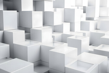 Random offset white square cube boxes block background wallpaper banner template fade-out with copy space