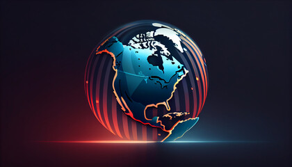Abstract globe focusing on North America illustration, minimalist wallpaper and background, Ai generated image 