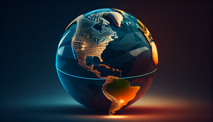 Abstract globe focusing on North America illustration, minimalist wallpaper and background, Ai...