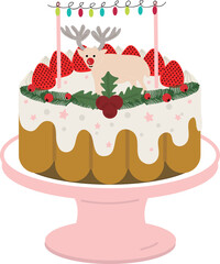  Christmas cake on isolated white background. Cake design for Christmas celebration. Decorative cake with christmas theme for christmas party.                  