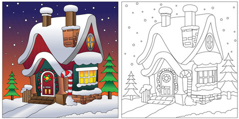 Fun coloring page of a Christmas Stocking filled with presents and candy. Very easy to color.  Coloring page for kids.  Simple coloring page.  Colored Clipart, Xmas card, banner, poster design