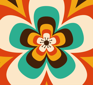 Tunnel of colorful retro flowers, telescopic flower illustration, vector for card, poster, fashion, wall art, sticker designs