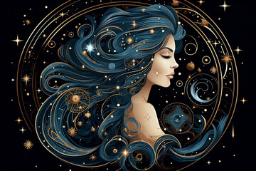 Mystical Virgo in a Celestial Dance of Stars and Magic