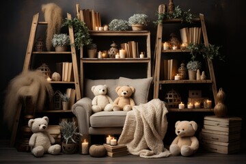 Newborn photography studio with cozy setups and adorable props, Generative AI
