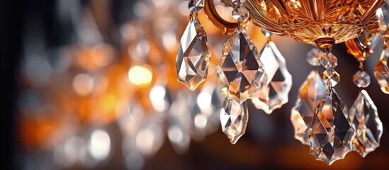 Close up of interior chandelier with crystal detailing