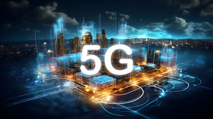 Fototapeta na wymiar Concept of 5g networks in large cities