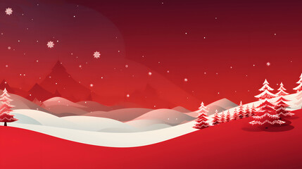 Red Christmas Background with Snowy Hills