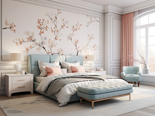 Pastel-Colored Scene with French Country-Style Bedroom