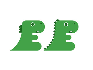 Dinosaur or a small dragon resembling the letter E. Flat vector illustration.