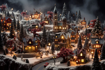 Christmas Magic in a Miniature Village - obrazy, fototapety, plakaty