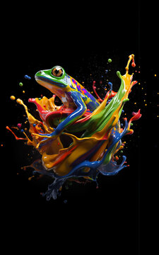 Creativity concept with colorful frog made out of swirling paint