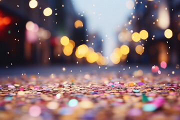 Fototapeta na wymiar Celebratory Confetti Shower on City Street