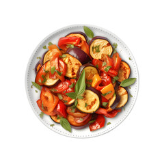 Original french ratatouille on a plate, served beautiful, transparent background