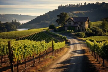 Winery vineyard in Cloverdale, California. Generative AI