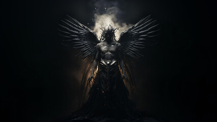 Obraz premium Death with wings in fire, dark mystical atmosphere
