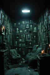 Fototapeta premium The Dark, Scary Vestiges of an Old, Broken-Down Room: A Vision by Generative AI