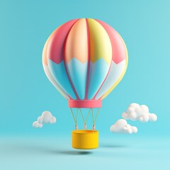 Fototapeta premium illustration of Cute 3d colorful hot air balloon with blue background.
