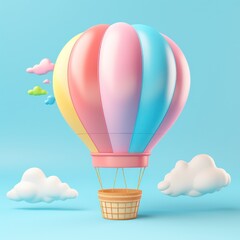 illustration of Cute 3d colorful hot air balloon with blue background.