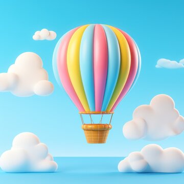 illustration of Cute 3d colorful hot air balloon with blue background.
