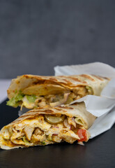 Wrap kebab with. Close up. Top view.