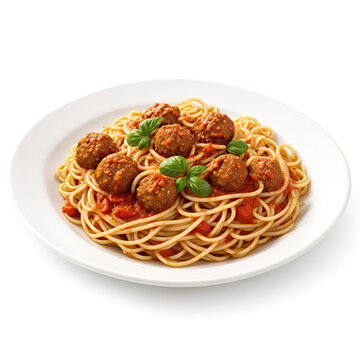Spaghetti with meatballs isolated on white background