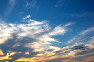 Colorful clouds in the sky at sunset.