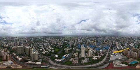 Mumbai City Skyline 8K 360 degree, Monsoon season, equirectangular projection, environment map. HDRI spherical panorama