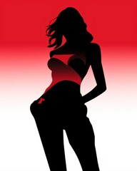 Abstract Silhouette of a Sensual Lady in Black White and Red. Generative AI Illustration.