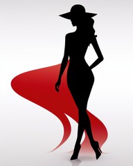 Abstract Silhouette of a Sensual Lady in Black White and Red. Generative AI Illustration.