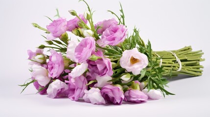 Set of pink peonies isolated on white. Pink flowers with leaves and bouquet of peonies. on white background